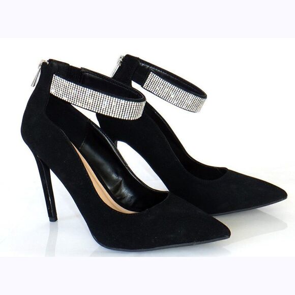 Sexy black velvet & "diamond" ankle straps heels - Picture 4 of 6